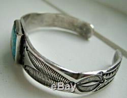 Vintage Navajo Hand Stamped SILVER Cuff with square spider turquoise