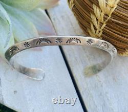 Vintage Navajo Hand Stamped Sterling Silver Cuff Bracelet Signed