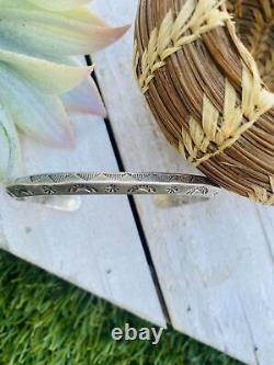 Vintage Navajo Hand Stamped Sterling Silver Cuff Bracelet Signed