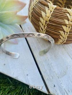 Vintage Navajo Hand Stamped Sterling Silver Cuff Bracelet Signed