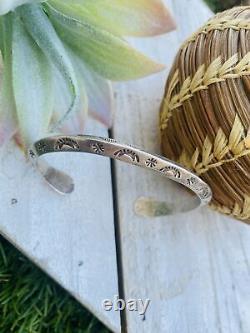 Vintage Navajo Hand Stamped Sterling Silver Cuff Bracelet Signed