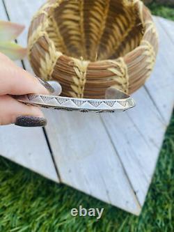 Vintage Navajo Hand Stamped Sterling Silver Cuff Bracelet Signed