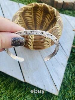 Vintage Navajo Hand Stamped Sterling Silver Cuff Bracelet Signed