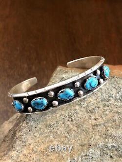 Vintage Navajo Handmade Kingman Turquoise Cuff Bracelet Native American Jewelry