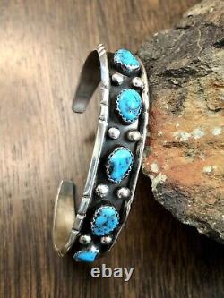 Vintage Navajo Handmade Kingman Turquoise Cuff Bracelet Native American Jewelry