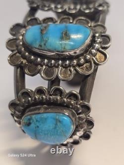 Vintage Navajo Handmade Sterling Silver Cuff Turquoise Bracelet