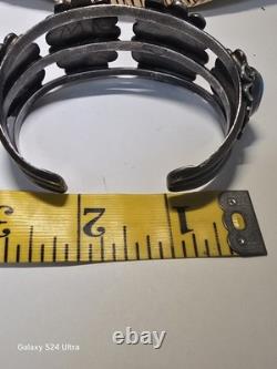 Vintage Navajo Handmade Sterling Silver Cuff Turquoise Bracelet
