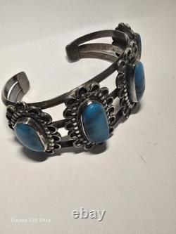 Vintage Navajo Handmade Sterling Silver Cuff Turquoise Bracelet