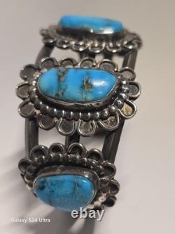 Vintage Navajo Handmade Sterling Silver Cuff Turquoise Bracelet