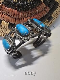 Vintage Navajo Handmade Sterling Silver Cuff Turquoise Bracelet