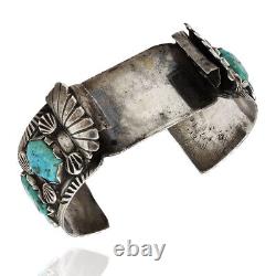 Vintage Navajo Handmade Sterling Silver Turquoise Watch Cuff Bracelet