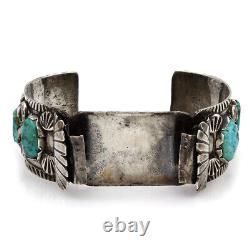 Vintage Navajo Handmade Sterling Silver Turquoise Watch Cuff Bracelet