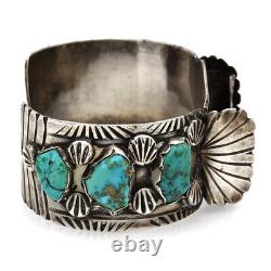 Vintage Navajo Handmade Sterling Silver Turquoise Watch Cuff Bracelet