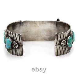 Vintage Navajo Handmade Sterling Silver Turquoise Watch Cuff Bracelet