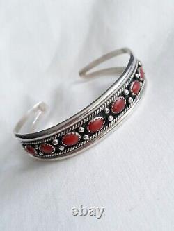 Vintage Navajo Harry Spencer sterling silver red coral bracelet, 14 grams