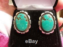 Vintage Navajo Hubei Turquoise Sterling Silver Earrings