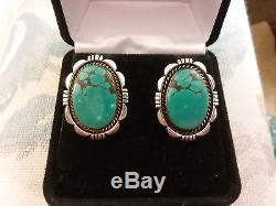 Vintage Navajo Hubei Turquoise Sterling Silver Earrings
