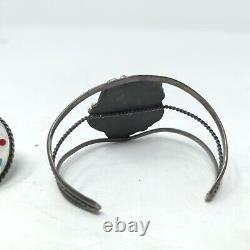 Vintage Navajo INLAID PEARL BIRD Gemstone Bracelet & Ring Silver Native American