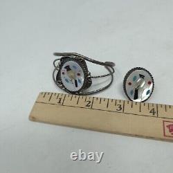 Vintage Navajo INLAID PEARL BIRD Gemstone Bracelet & Ring Silver Native American