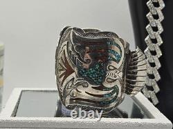 Vintage Navajo Indian 925 Silver Watch Band With Turquoise Native American Jewelry