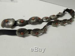 Vintage Navajo Indian Coral And Sterling Silver Concho Belt -btfl Gift