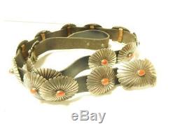 Vintage Navajo Indian Coral And Sterling Silver Concho Belt -btfl Gift