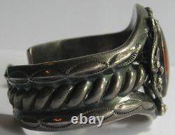 Vintage Navajo Indian Elaborate Silver Petrified Wood Agate Cuff Bracelet