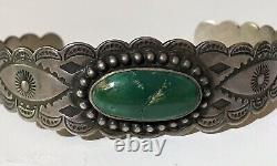 Vintage Navajo Indian Eyes & Arrows Silver Turquoise Scalloped Cuff Bracelet