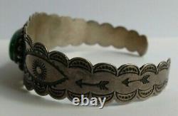 Vintage Navajo Indian Eyes & Arrows Silver Turquoise Scalloped Cuff Bracelet