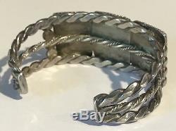 Vintage Navajo Indian Heavy Silver Gorgeous Petrified Wood Cuff Bracelet