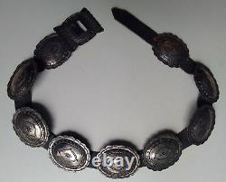 Vintage Navajo Indian Large Sterling Silver Stamped Concho Belt