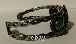 Vintage Navajo Indian Pounded Twisted Wire Silver Turquoise Cuff Bracelet