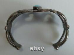 Vintage Navajo Indian Sandcast Silver Turquoise Cuff Bracelet