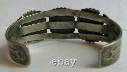 Vintage Navajo Indian Silver And Turquoise Cuff Bracelet