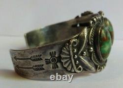 Vintage Navajo Indian Silver And Turquoise Cuff Bracelet