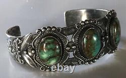 Vintage Navajo Indian Silver And Turquoise Cuff Bracelet