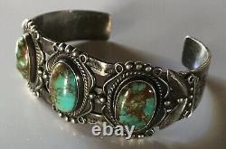 Vintage Navajo Indian Silver And Turquoise Cuff Bracelet