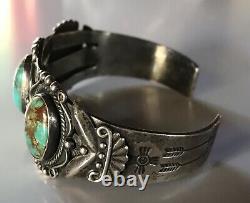 Vintage Navajo Indian Silver And Turquoise Cuff Bracelet