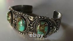 Vintage Navajo Indian Silver And Turquoise Cuff Bracelet