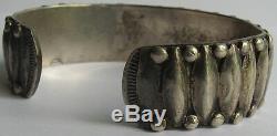 Vintage Navajo Indian Silver Applied Design Cuff Bracelet
