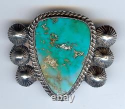 Vintage Navajo Indian Silver Blue Gem Turquoise Pin Brooch