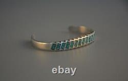 Vintage Navajo Indian Silver Bracelet Slanted Turquoise Inlay 6 1/4