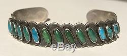 Vintage Navajo Indian Silver Cerrillos And Blue Multi Turquoise Cuff Bracelet