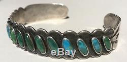 Vintage Navajo Indian Silver Cerrillos And Blue Multi Turquoise Cuff Bracelet