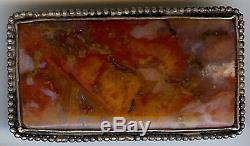 Vintage Navajo Indian Silver Colorful Petrified Wood Pin Brooch