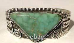 Vintage Navajo Indian Silver Green Triangle Turquoise Cuff Bracelet