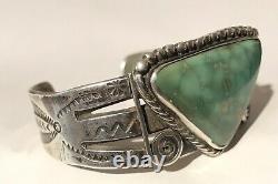 Vintage Navajo Indian Silver Green Triangle Turquoise Cuff Bracelet