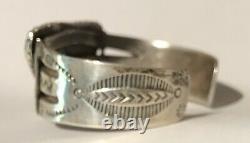 Vintage Navajo Indian Silver Green Triangle Turquoise Cuff Bracelet