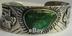 Vintage Navajo Indian Silver Green Turquoise Applied Thunderbird Cuff Bracelet