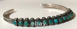 Vintage Navajo Indian Silver Green Turquoise Snake Eye Row Cuff Bracelet